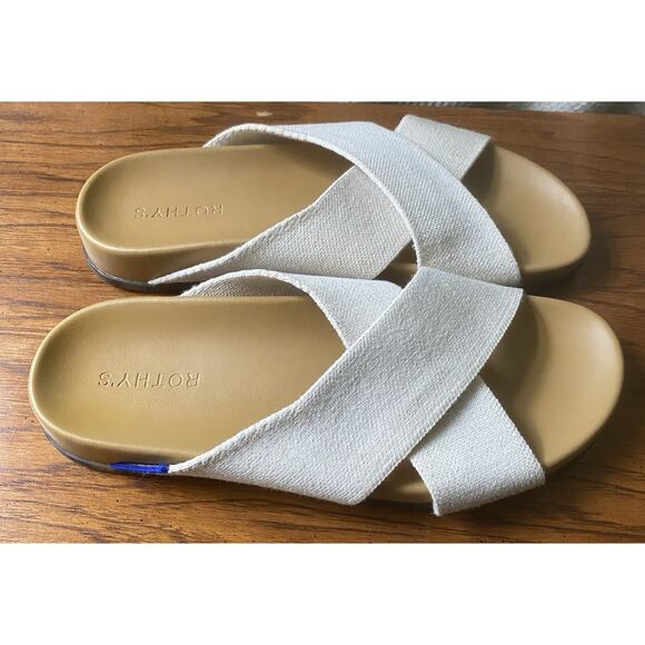 Rothy's The Weekend Slide Women's 9.5 Oat Cross Strap Sandals Shoes - Picture 2 of 3